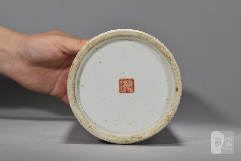 清光绪 邹振声浅绛彩花鸟帽筒 - 图5